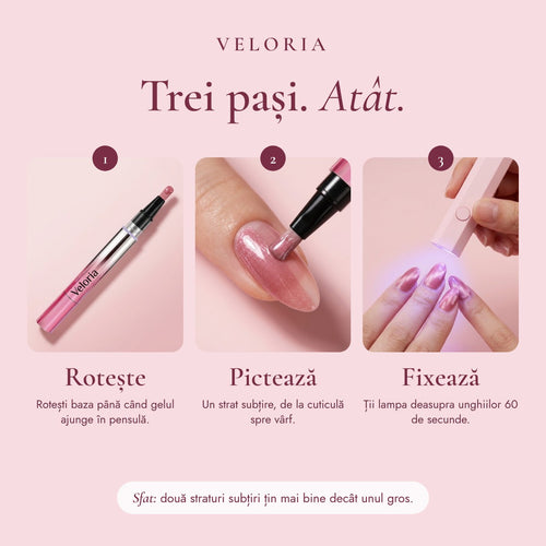 Veloria – stilou cu gel cat-eye + lampă UV mini