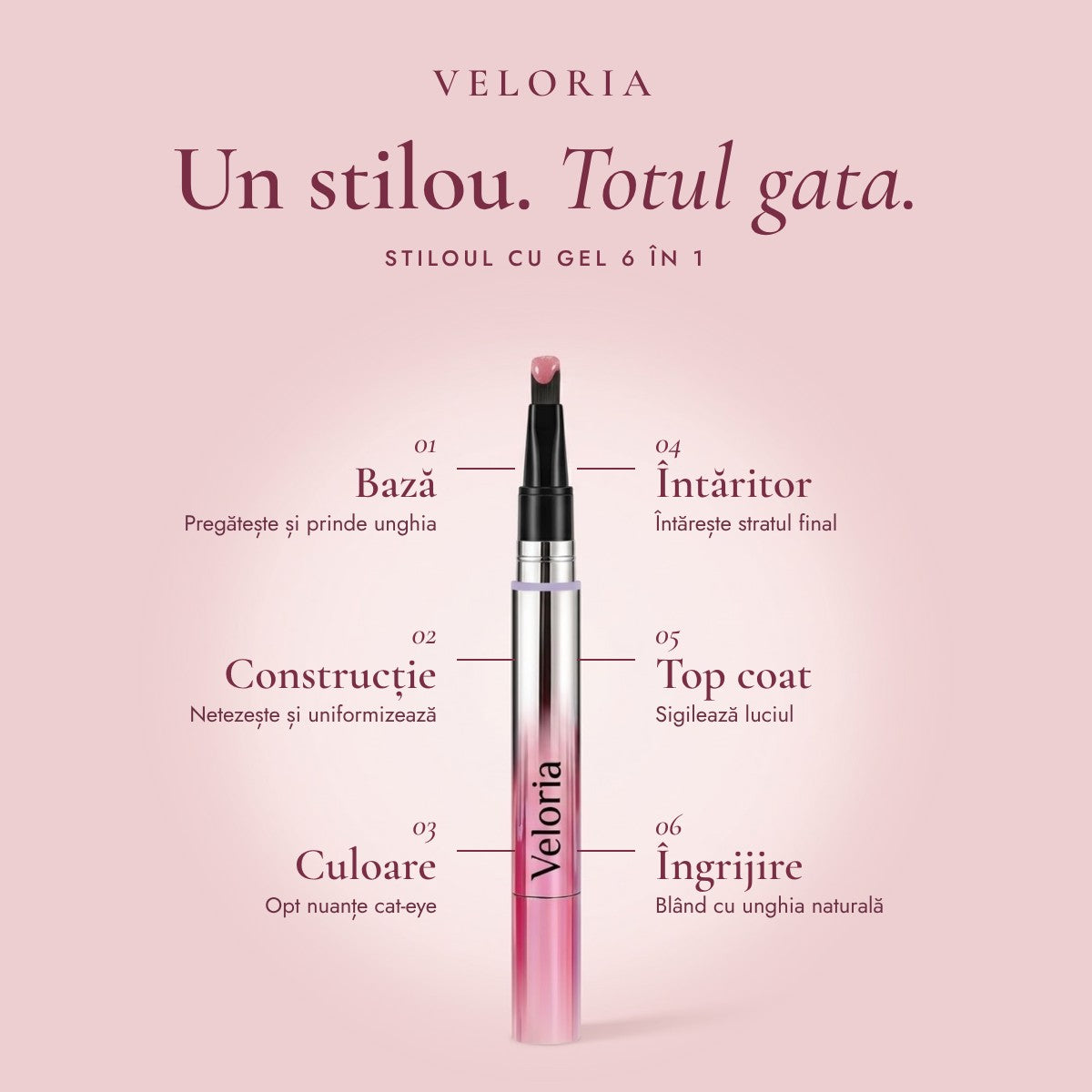 Veloria – stilou cu gel cat-eye + lampă UV mini