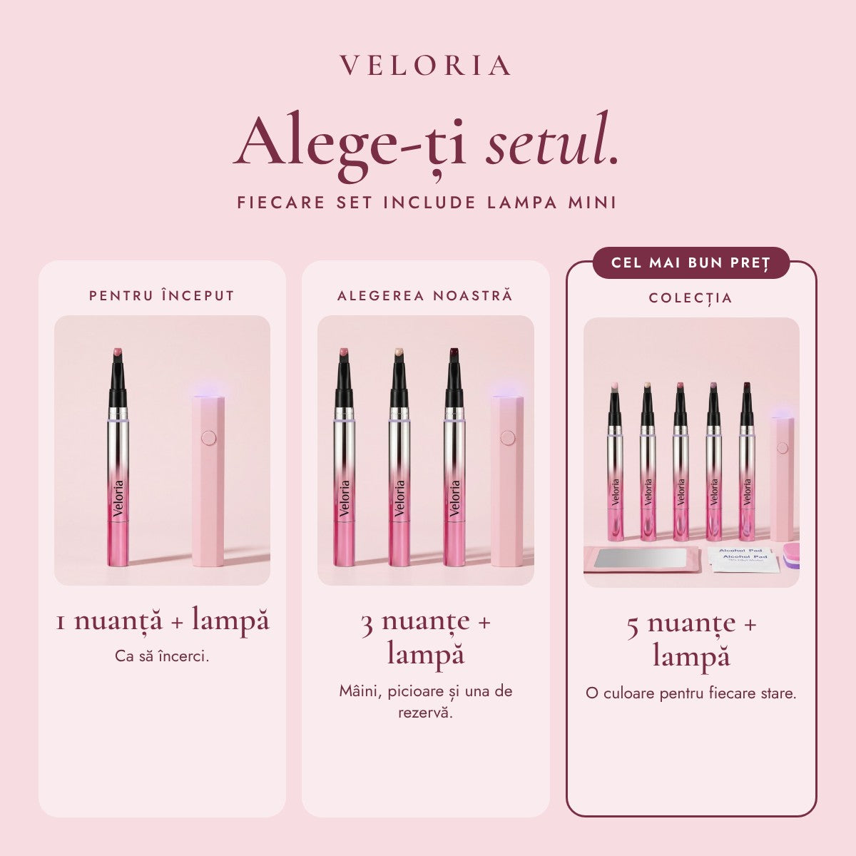 Veloria – stilou cu gel cat-eye + lampă UV mini